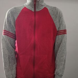 1970s Vintage Red and Gray Athletic Zip Up Sweater
